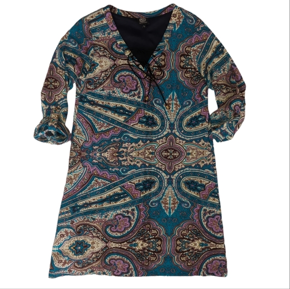 Bobesu Dress, shift dress with tie laces at neck, boho, size small - Picture 2 of 11